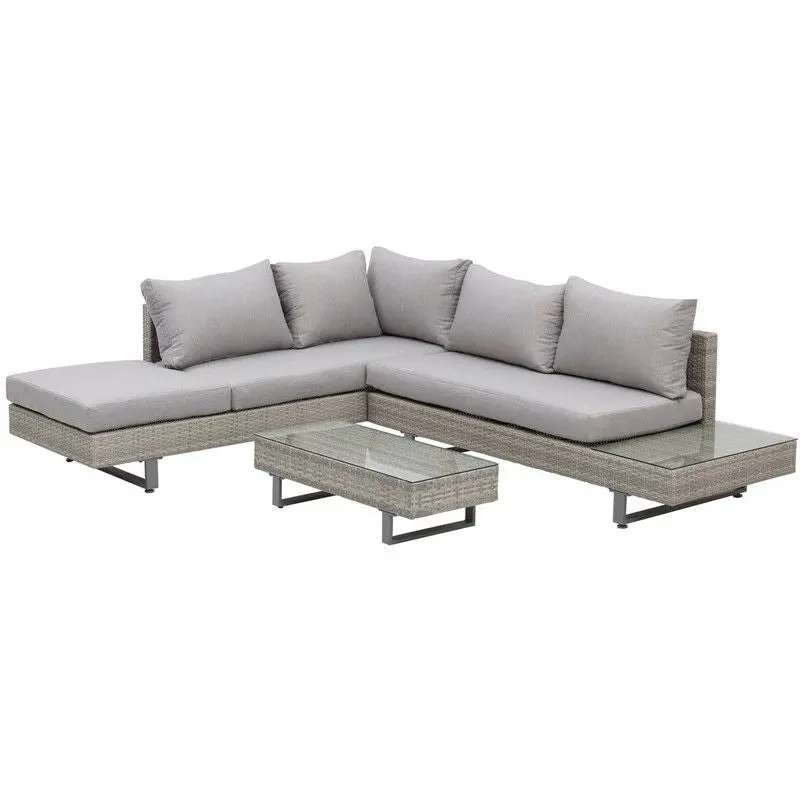 Outsunny 3-Piece Corner Rattan Furniture Set with Tempered Glass Tables