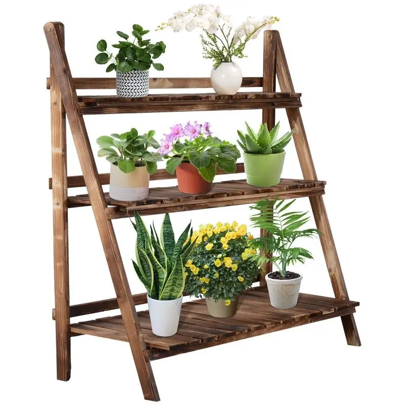 Outsunny 3-Tier Foldable Wooden Planter Stand – Outdoor Display Ladder (100x37x93cm)