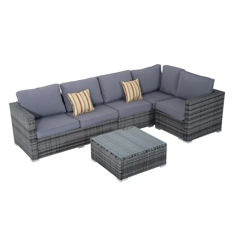 Outsunny 4-Piece Rattan Garden Furniture Set – Corner Sofa, Loveseat, Coffee Table & Cushions