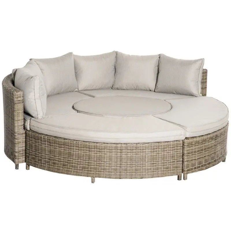 Outsunny 5-Piece PE Rattan Outdoor Daybed Set – Round Garden Lounger with Cushions