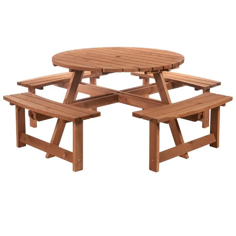 Outsunny 8-Seater Wooden Picnic Set – Solid Fir Wood Outdoor Dining Furniture
