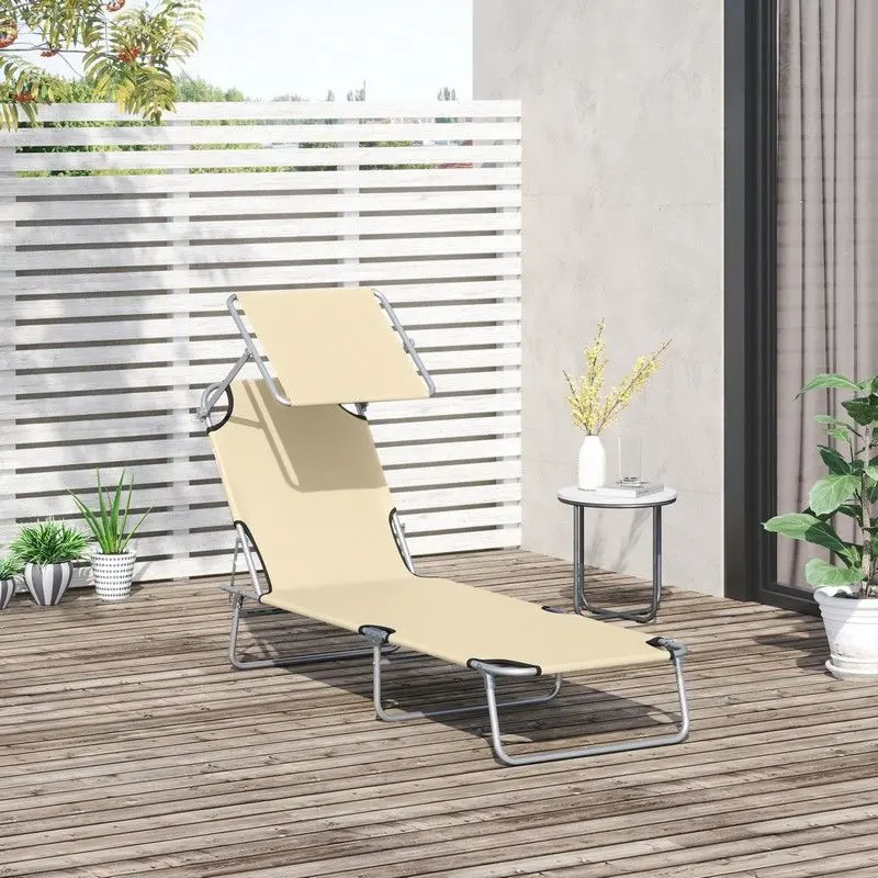 Outsunny Adjustable Folding Sun Lounger – Reclining Beach Chair with Retractable Shade Awning