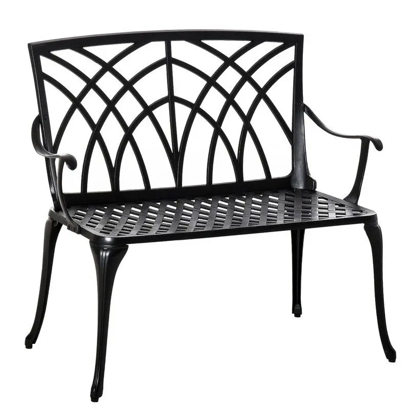 Outsunny Cast-Aluminium 2-Seater Garden Bench – Decorative Backrest & Ergonomic Armrests