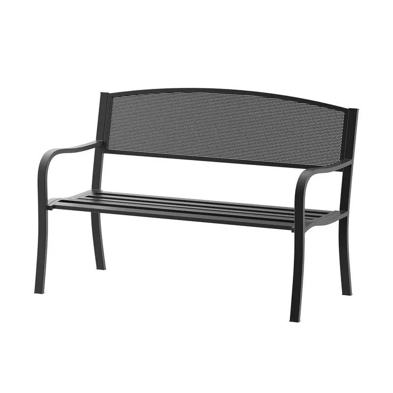 Outsunny Two-Person Outdoor Patio Bench – Steel-Framed Garden or Park Seat, 120 cm Black Design