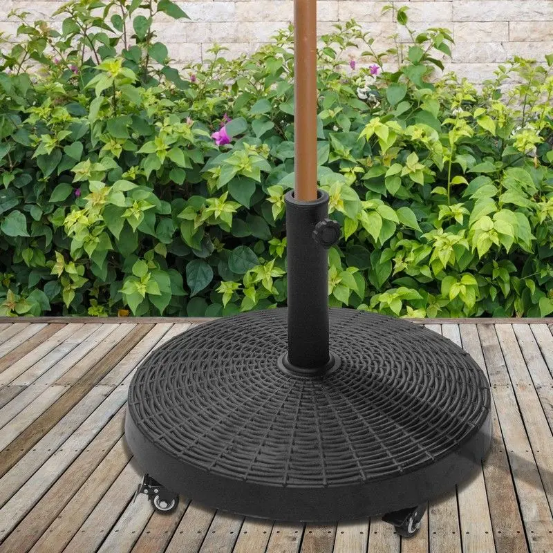 Outsunny Wheeled Parasol Base – Resin Patio Umbrella Stand with Mobility Wheels (Black)