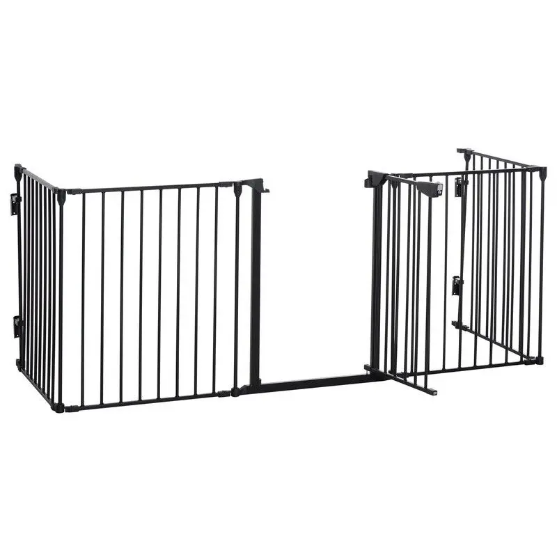 PawHut 5-Panel Pet Safety Gate – Metal Playpen for Fireplaces, Trees, Stairs & Rooms (Black)