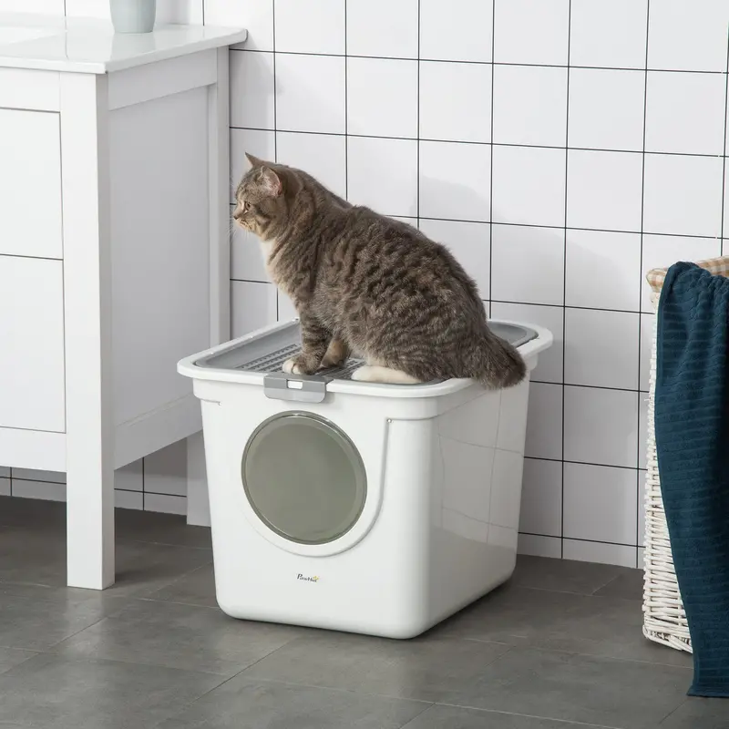 PawHut Enclosed Cat Litter Box – Dual-Access (Front Entry + Top Exit), Includes Scoop