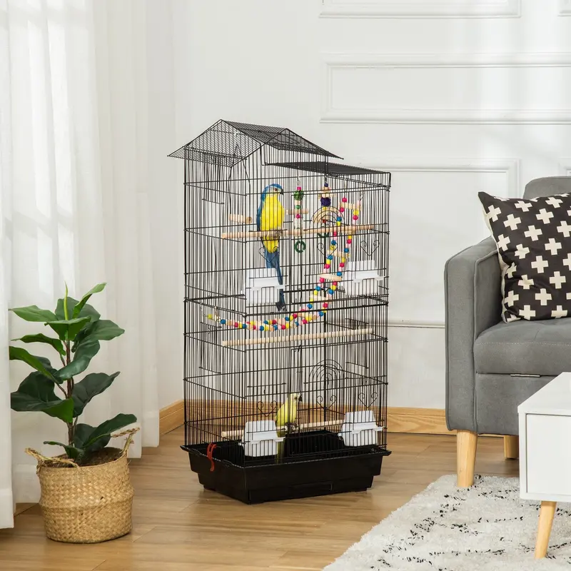 PawHut Hanging Bird Cage – 100 cm Tall Black High-Rise Design
