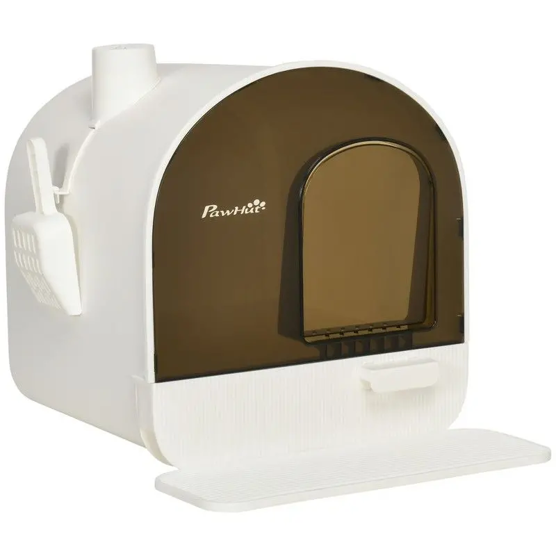PawHut Hooded Cat Litter Box with Filtered Flap Door & Scoop