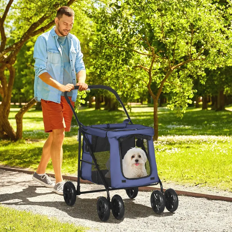 PawHut One-Touch Foldable Pet Stroller – Compact Travel Carrier for Dogs & Cats