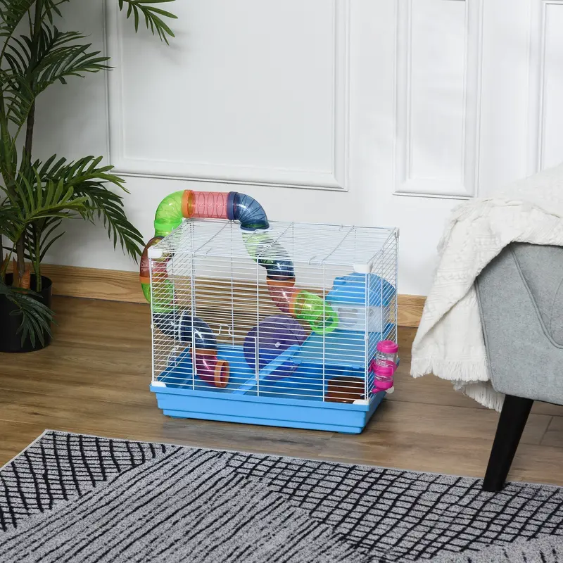 PawHut Small Animal Habitat – Hamster Cage with Exercise Wheel and Connecting Tunnel System