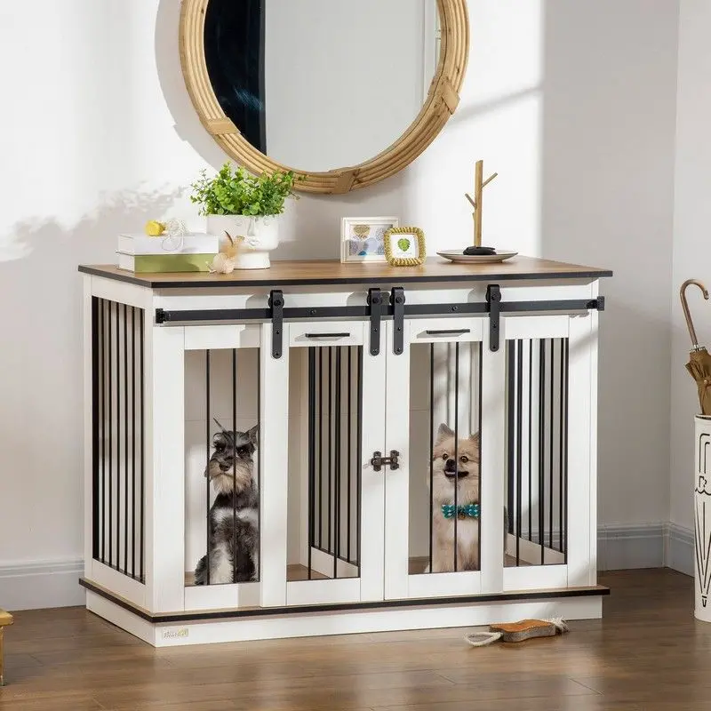 PawHut Two-Compartment Modern Dog Crate – Spacious & Ventilated