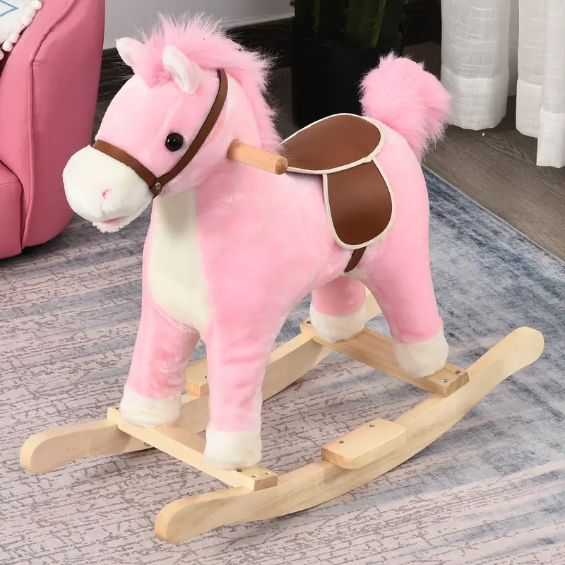 Plush Rocking Horse Toy for Toddlers – Sound-Activated, Wagging Tail & Moving Mouth (Pink, 36–72 Months)