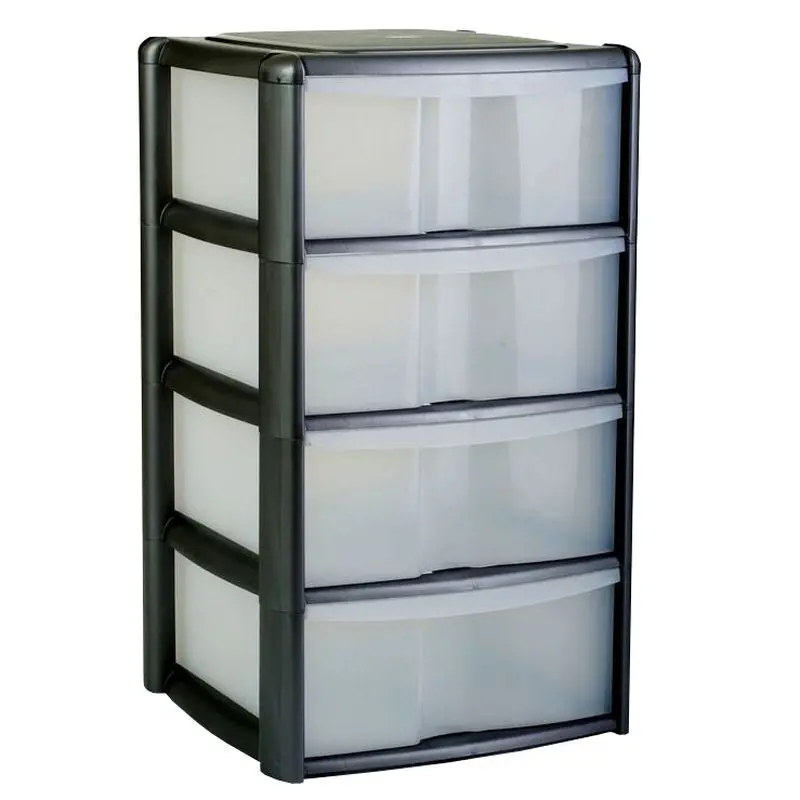 Premier Clear-and-Black 4-Drawer Plastic Storage Unit – 127-Litre Extra-Large Organizer