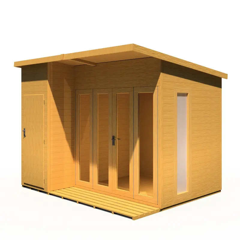 Shire Aster 8’7″ x 10’4″ Pent Summerhouse with Integrated Side Shed – Dip-Treated Shiplap