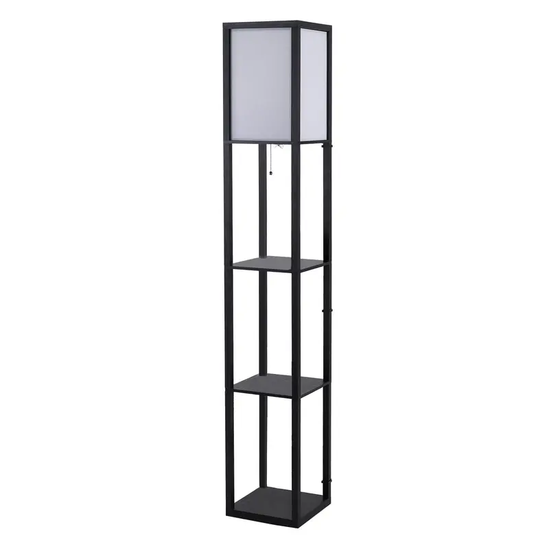Slim Floor Lamp with Integrated Shelf for Books or Decorative Items