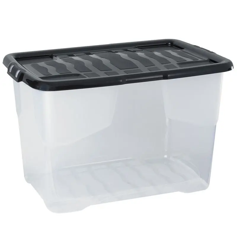 Strata Curve Storage Box – 65L Large Clear & Black Stackable Bin
