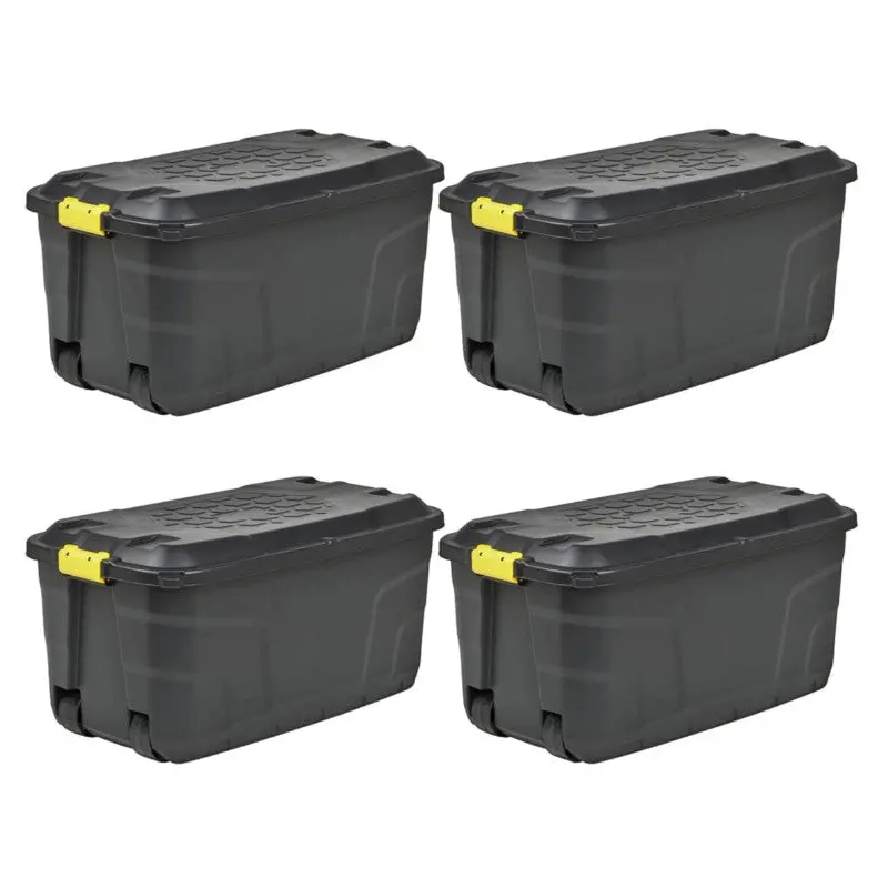 Strata Heavy-Duty 4-Pack 145L Extra-Large Black Plastic Storage Boxes
