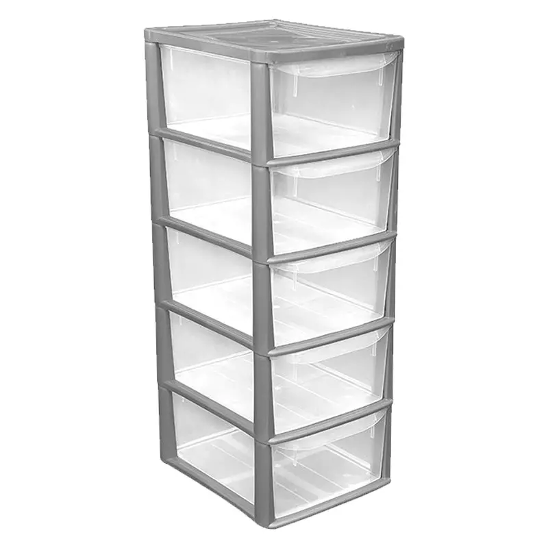 Thumbs Up Bury 5-Drawer Plastic Storage Unit – 55-Litre Silver & Clear Modular Organizer