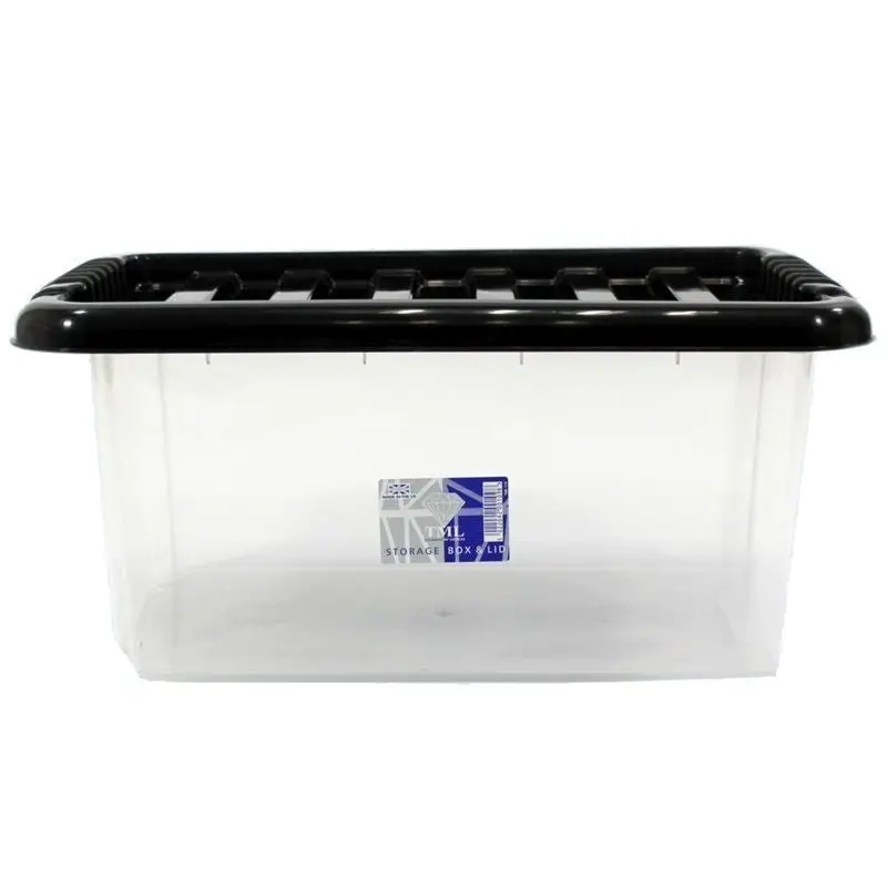 TML 14-Litre Clear & Black Plastic Storage Box – Stackable Organiser for Home or Garage