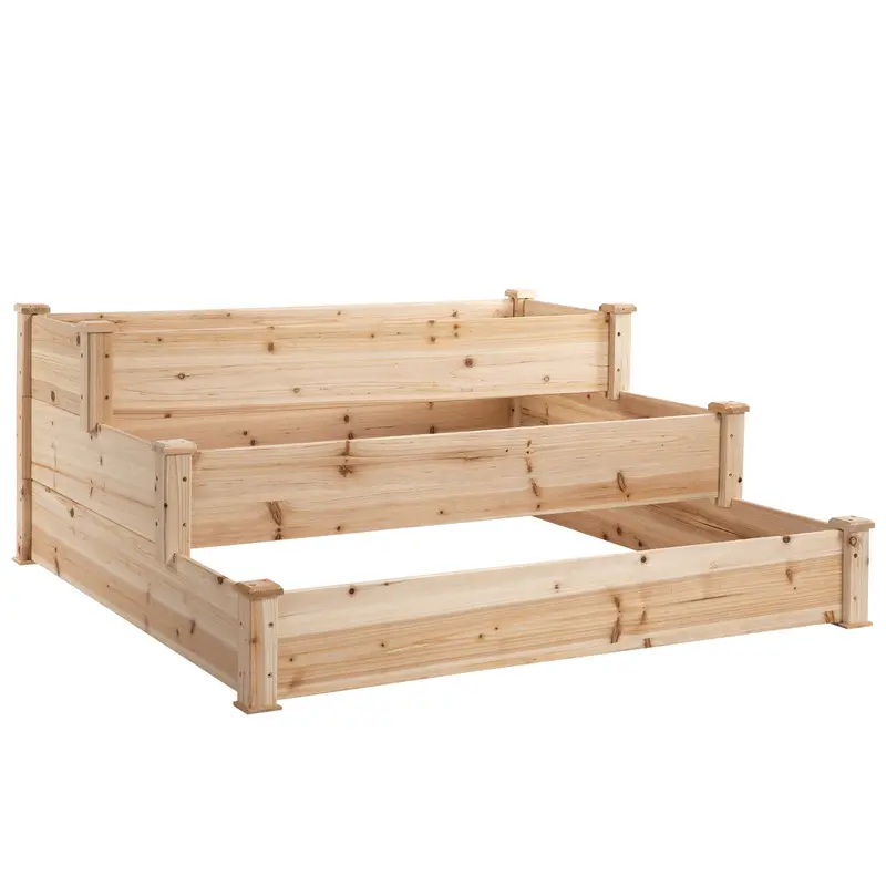 Triple-Tier Wooden Raised Garden Bed Kit – 470L Elevated Planter for Patios & Yards