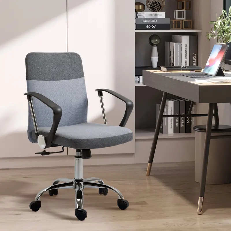 Vinsetto Linen-Fabric Swivel Office Chair – Height-Adjustable Desk or Study Seat with Casters